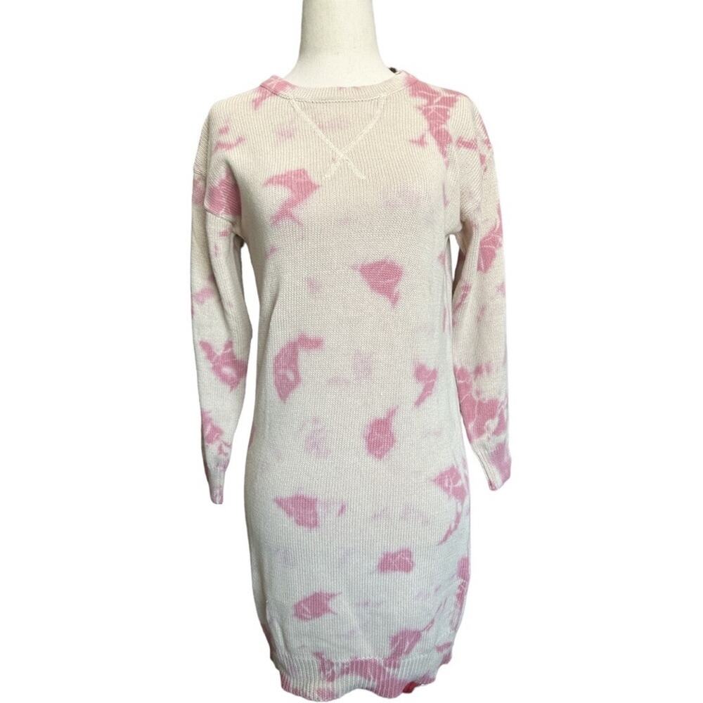 NWT Callahan Knitwear Tie Dye Crewneck‎ Sweater Dress Ballet Pink Cream XS